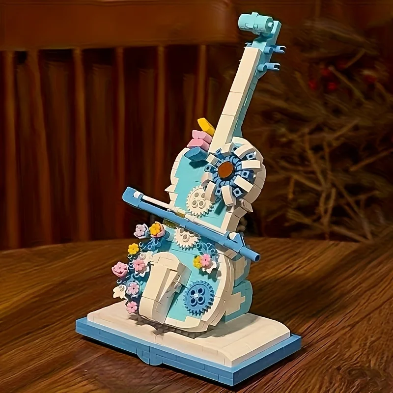 Violin Building Block Assembly Model - Creative Musical Instrument Decoration Piece, Featuring Violin Elements, Building Block Collectible, Birthday/Christmas/Halloween Gift, Music Decoration, Holiday Gift, Exquisite Model, Detailed Assembly, Enthusiast Gift, Creative Builder's Gift, Perfect Decoration for Office and Room