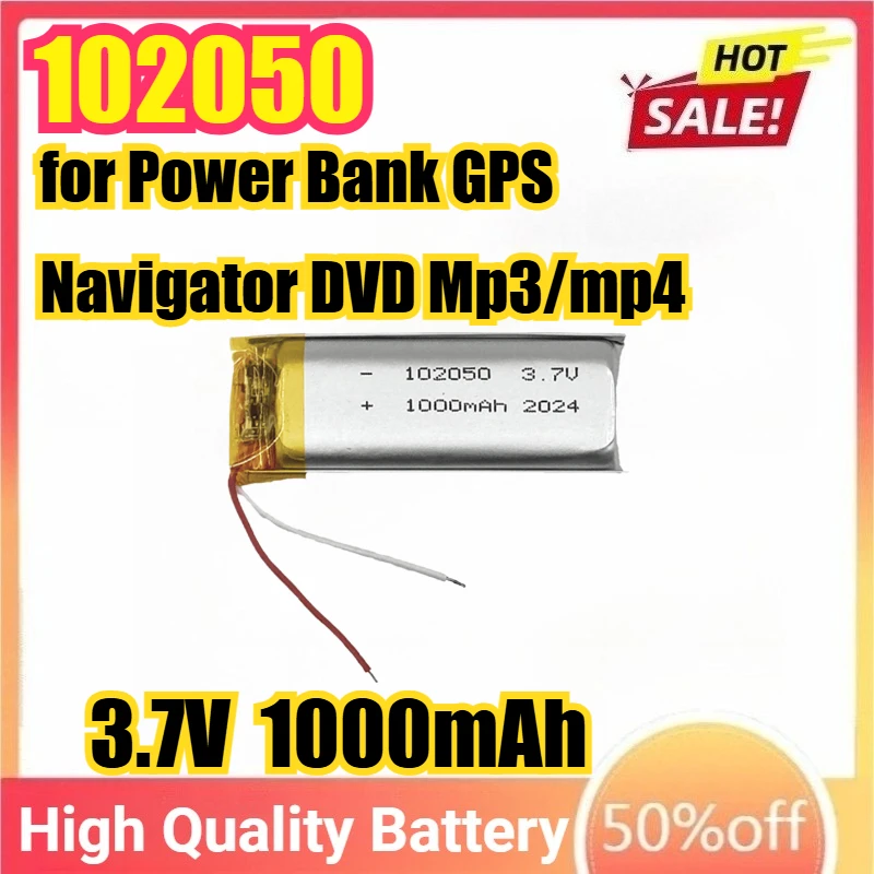 

3.7V 1000mAh 102050 Polymer Lithium Battery for Power Bank GPS Navigator DVD Mp3/mp4 Speaker Beauty Equipment