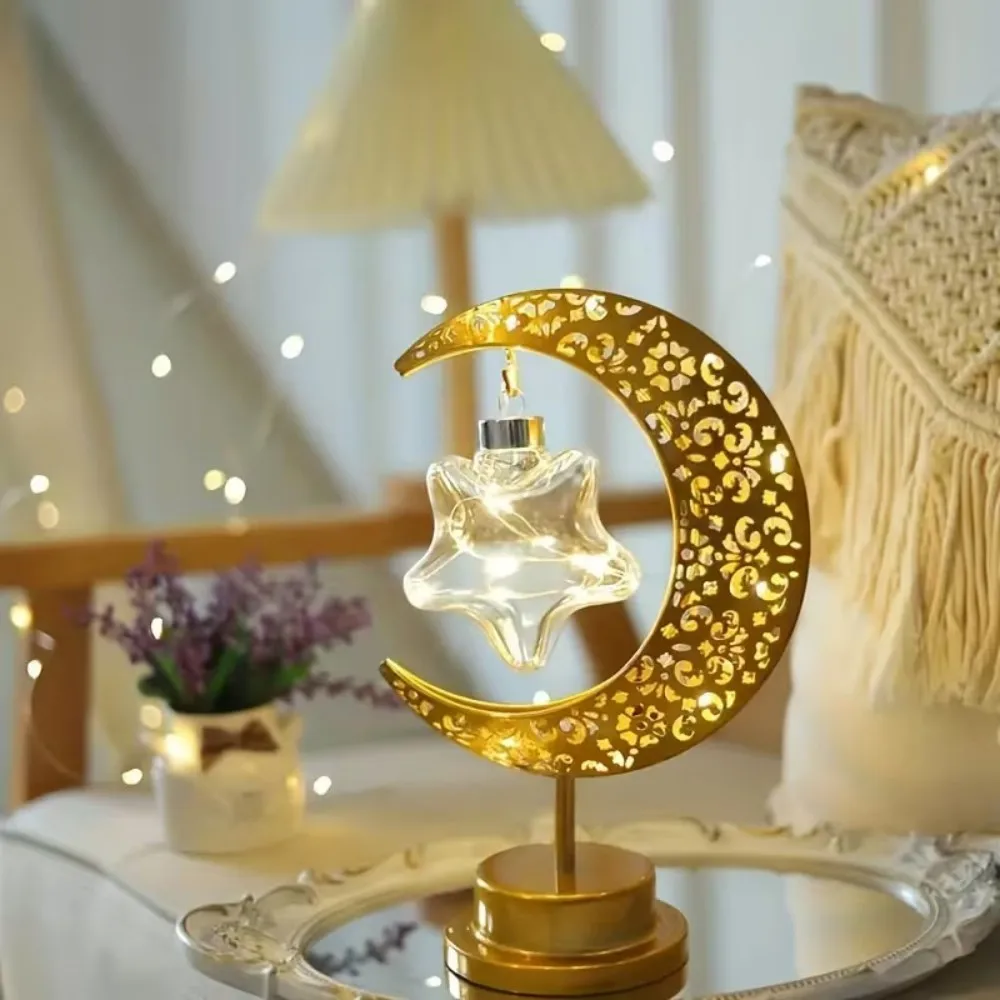 1PC LED hanging star and moon desk lamp,powered by 3 AA batteries(excl),suitable for bedroom,living room and Ramadan decoration
