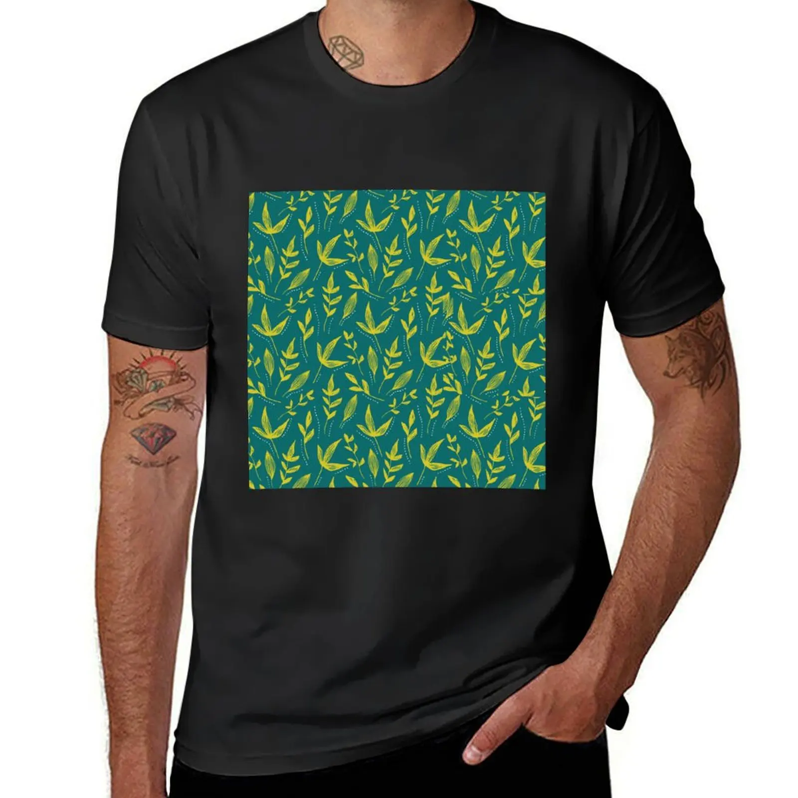 

Teal and Lime Vintage Leaves Pattern T-shirt blanks plus size tops plus sizes animal prinfor boys mens t shirts