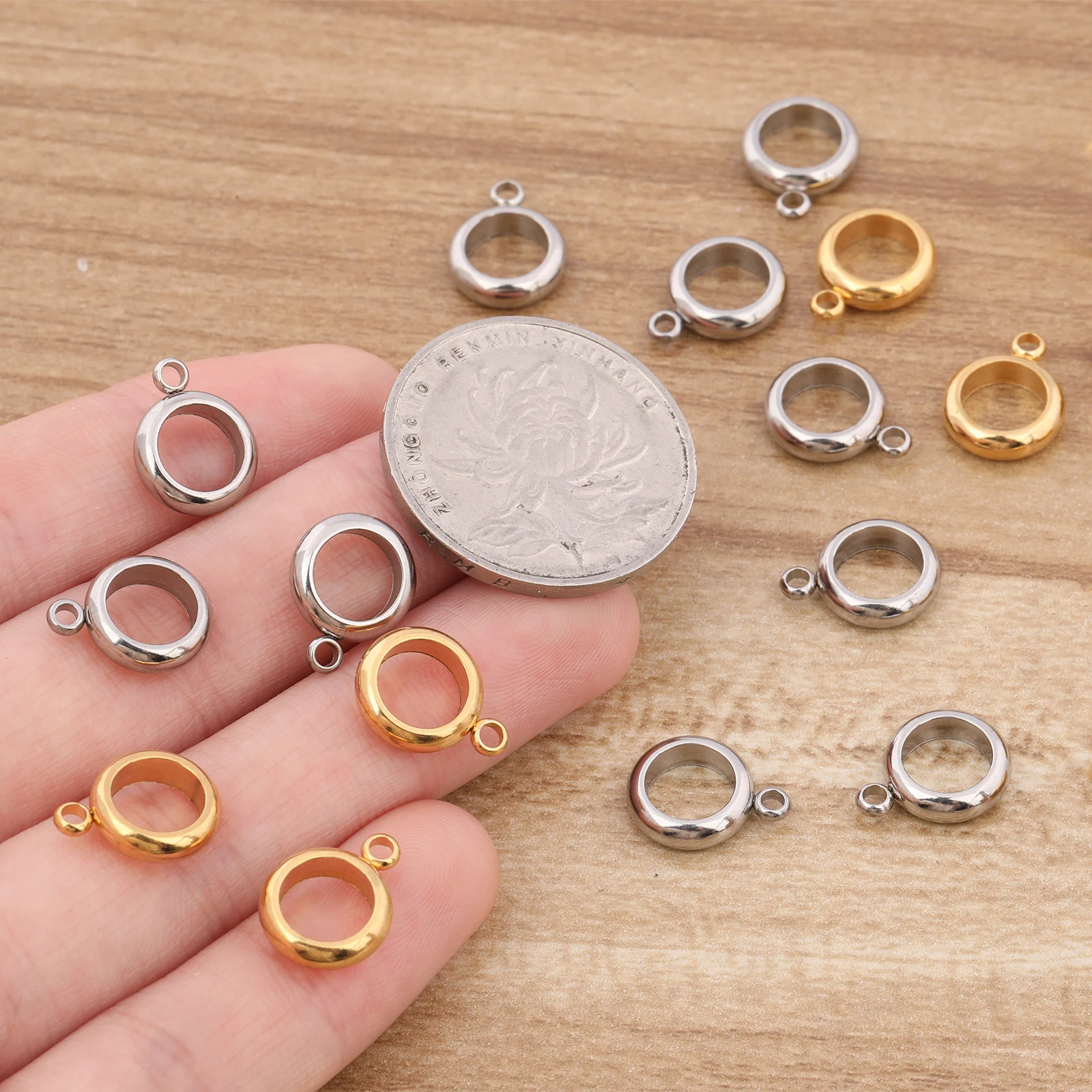20pcs Stainless Steel 7mm Hole Spacer Beads With Loop For Bracelets Necklace Making Diy Jewelry Accessories