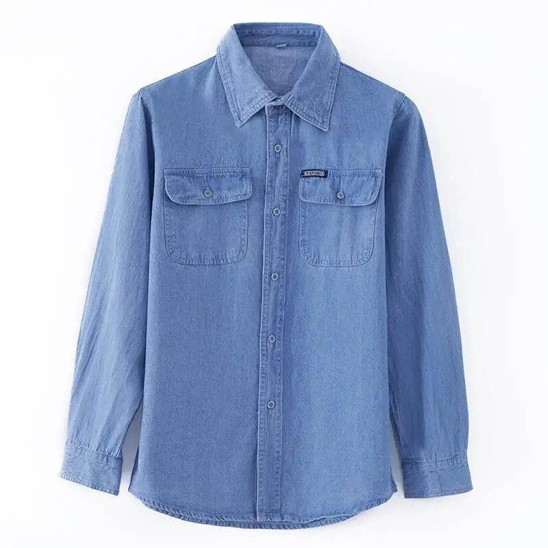

Men's Denim Shirt Cotton Material Thin Long Sleeve Large Size Youth Business Casual Pure Color Workwear Spring Autumn