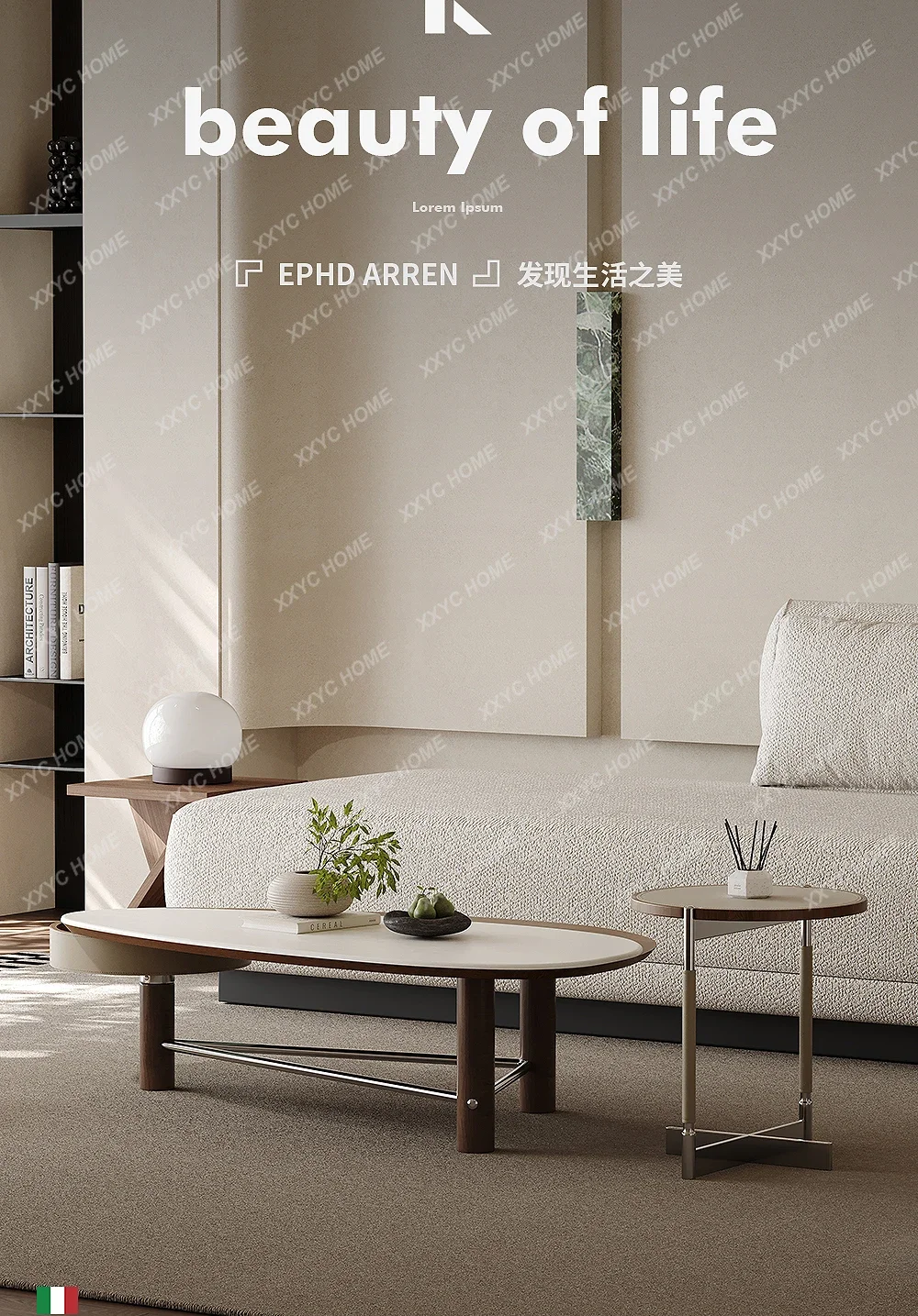 

A Marble coffee table combination special-shaped light luxury modern simple living room home saddle leather