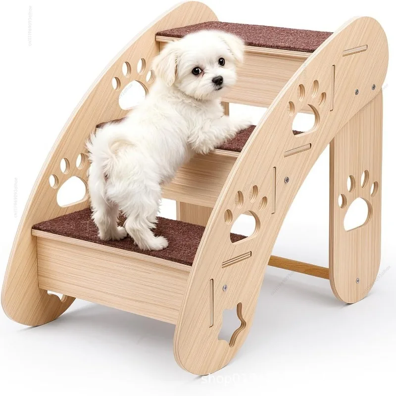Wooden Pet Stairs for Small Dogs, Non-slip Durable Ramp Steps, Assist Ladder for Senior Dogs to Sofa