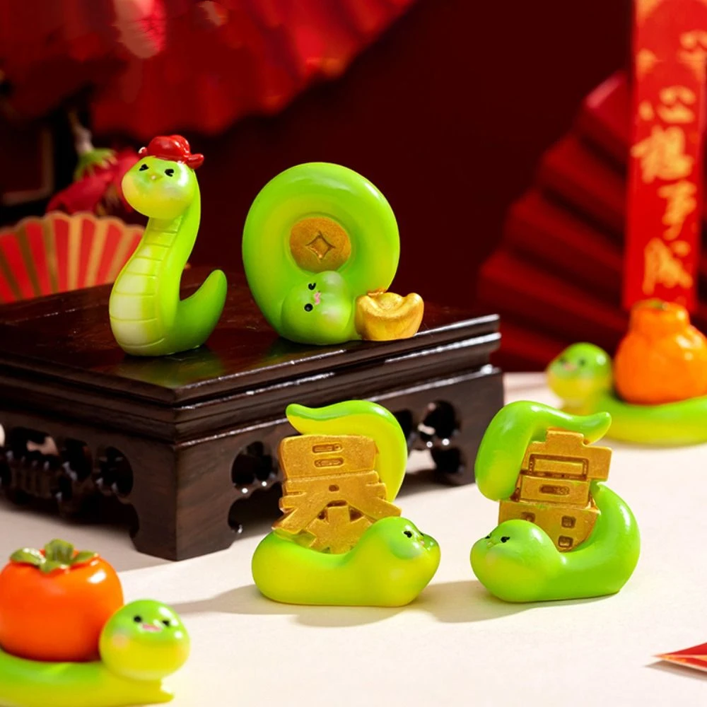 6PCS 2025 New Year Snake Miniatures Resin Crafts Landscape Micro Snake Mascot Spring Festival Sculptures Mini Snake Figures