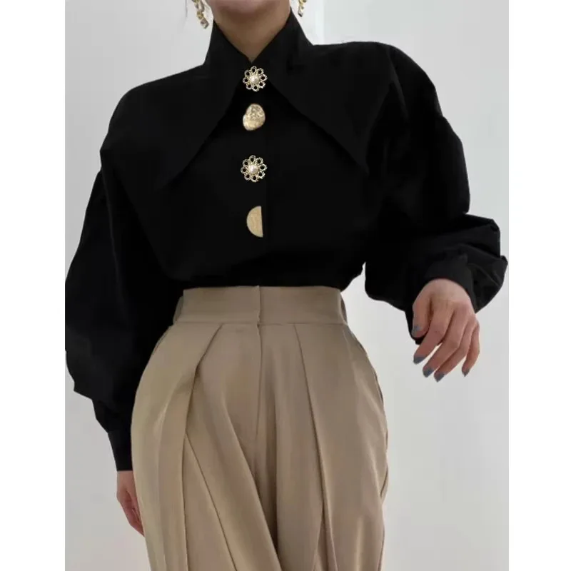 

Spring Fashion Long Sleeve Shirt Pointed Collar Office Lady Blouse Office Women Shirts Turn Down Collar Loose Clothing