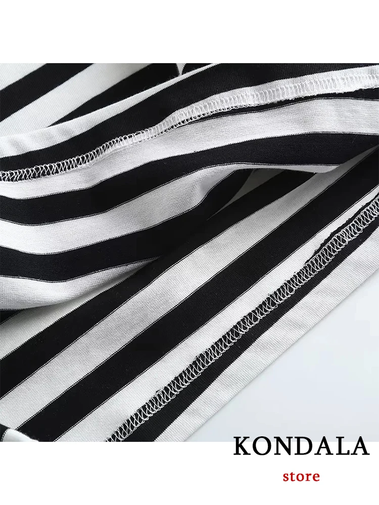 KONDALA Fashion 2023 Summer 100% Cotton Striped T-Shirts Women Short Sleeve O Neck Loose Blouses Vintage Women Tops