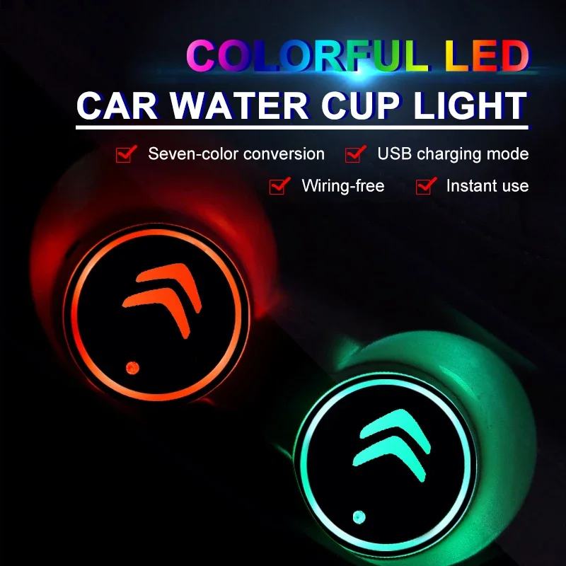 Car Cup Holder LED Light Car Cup Pad Colorful Light Coaster For Citroen C3 C4 Grand Picasso C1 Berlingo C2 Elysee C4L C5 C6 VTS