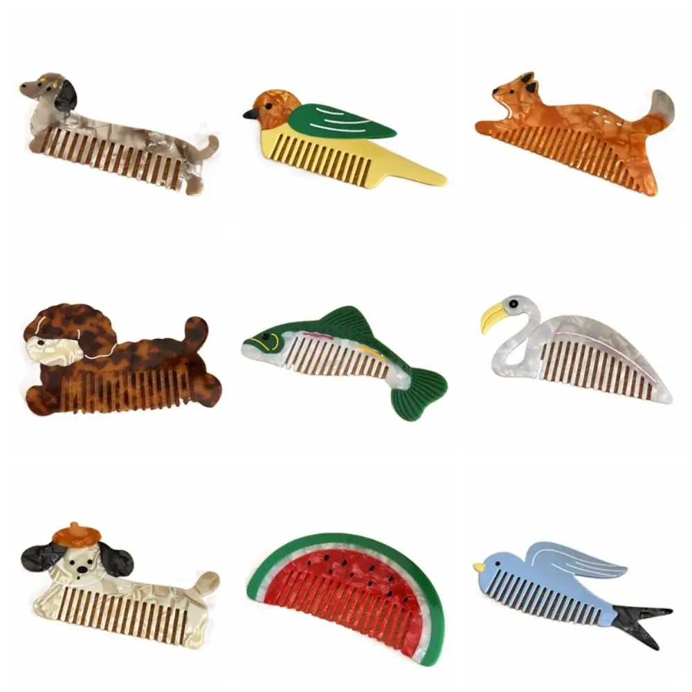 New Wide Toothed Acetate Comb Fruit Design Anti-static Hair Care Comb Massage Function Cartoon Animal Salon Comb