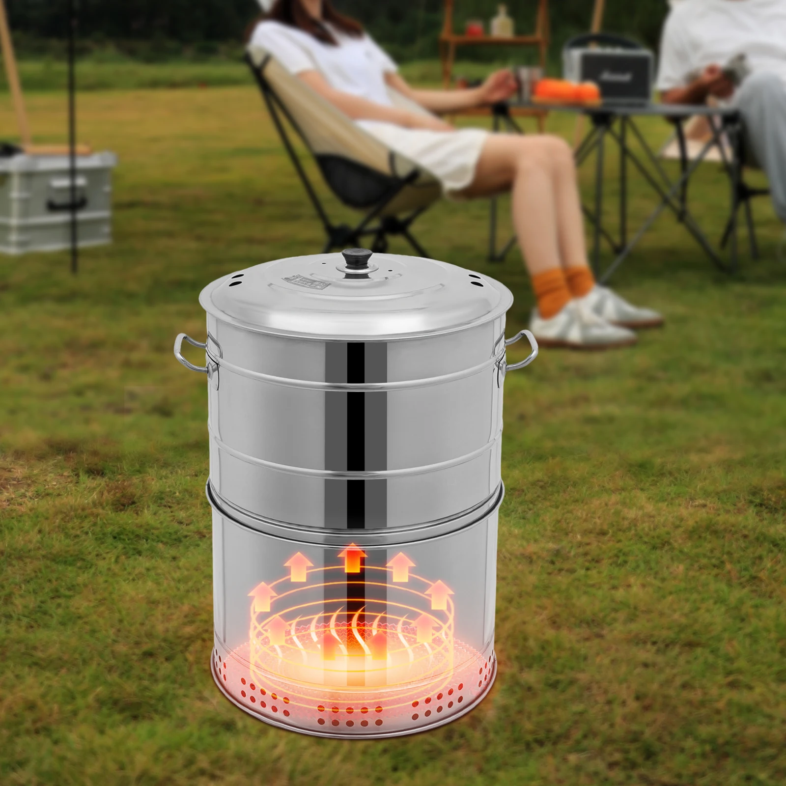 

Большие портативные угольные грили, угольный гриль из нержавеющей стали на 360° ° Бездымный открытый с 50 шампурами, для приготовления пищи на открытом воздухе/барбекю