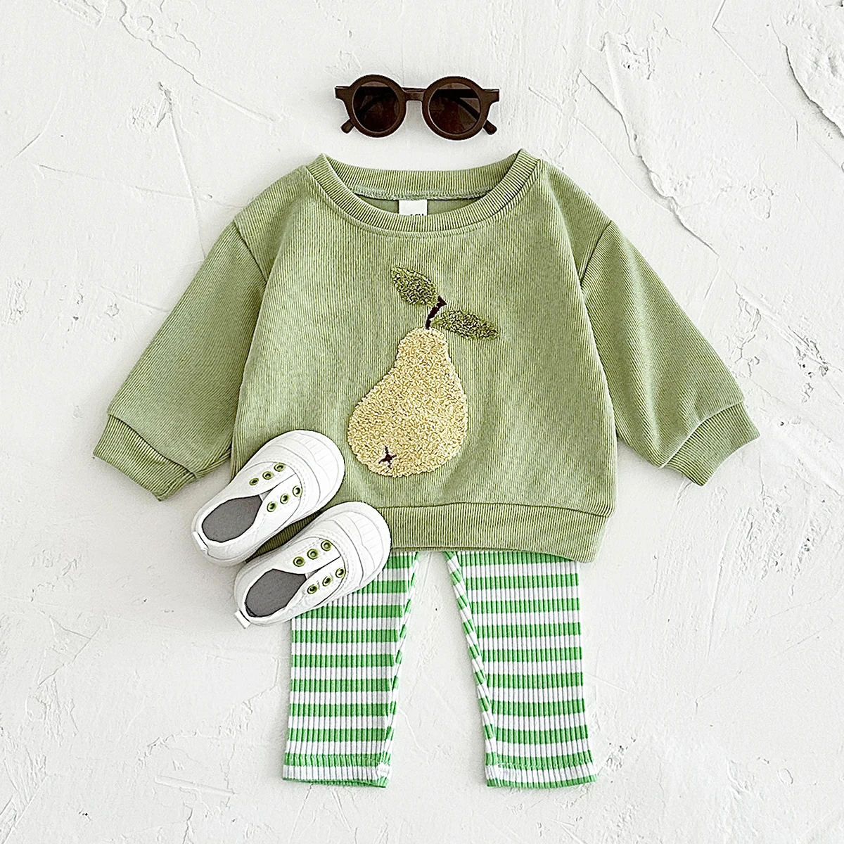 Herbst Baby Mädchen Kleidung 3D Frucht Stickerei Pullover Top+Gestreifte Hose Frühling Jungen Säugling Neugeborene Baby Baumwoll-Sets 0-3 Jahre – Detail 10