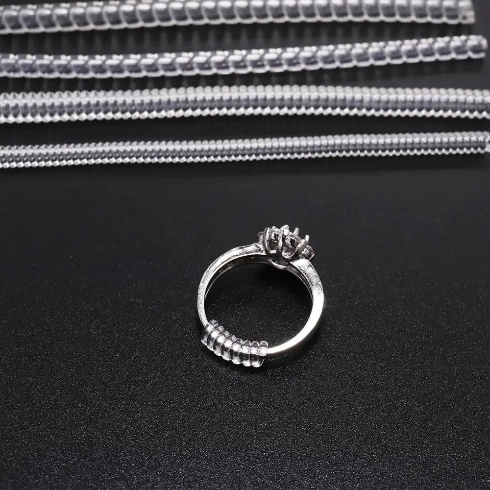 4pcs/lot Transparent Spiral Based Ring Tools Spring Coil Ring Size Adjuster Guard Tightener Reducer Resizing Tool for Jewelry