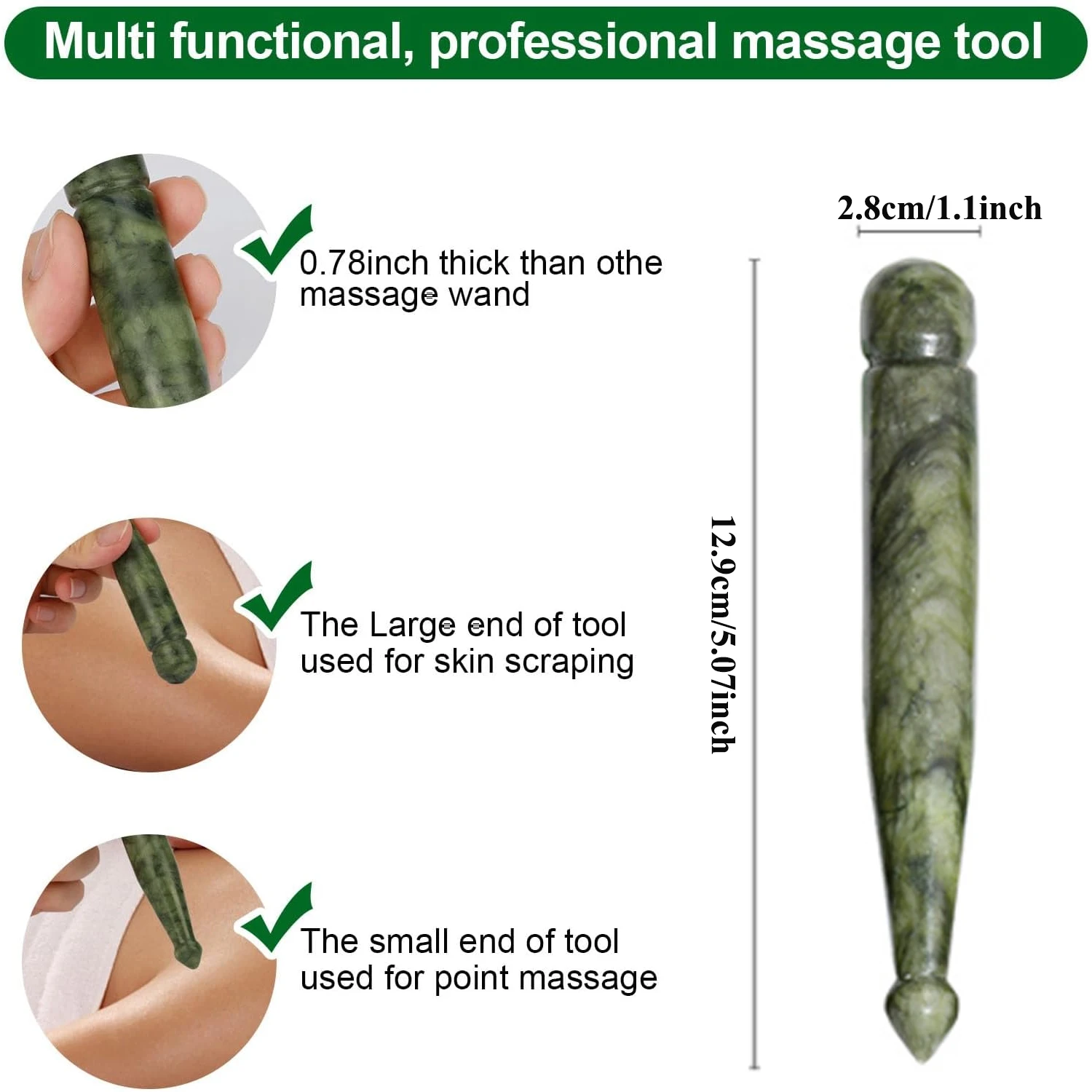 Natural Jade Stone Gua Sha Acupuncture Pen Deep Tissue Meridian Scraping Massage Tools  Facial & Body Relaxation Massage Wand