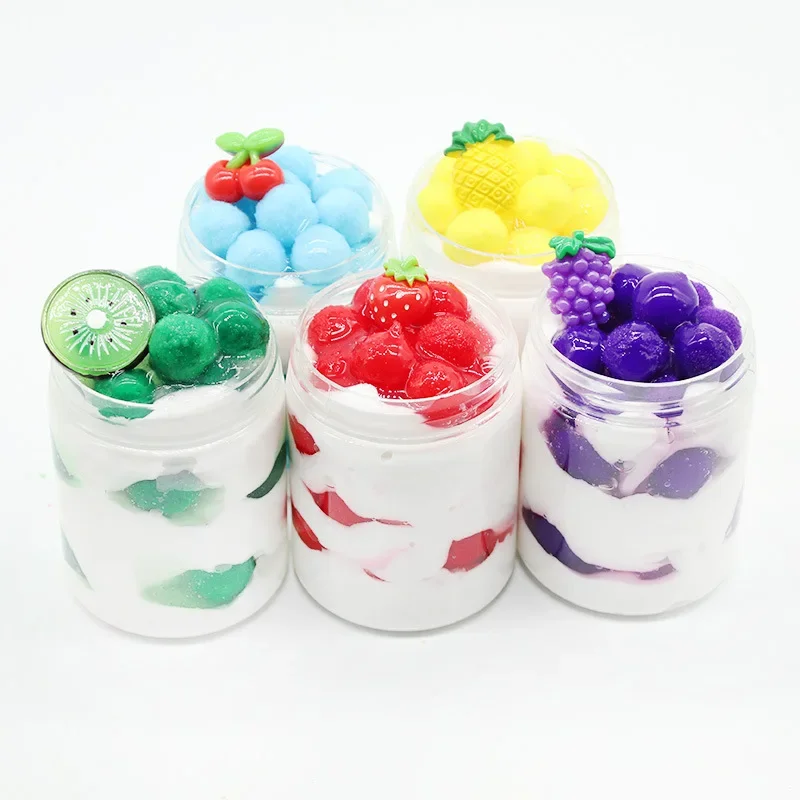 60ml Slime Fluffy Supplies Toys Soft DIY Clay Cotton Puree Fruit Strawberry Grape Crystal Puree Fluffy Slime Modeling Clay