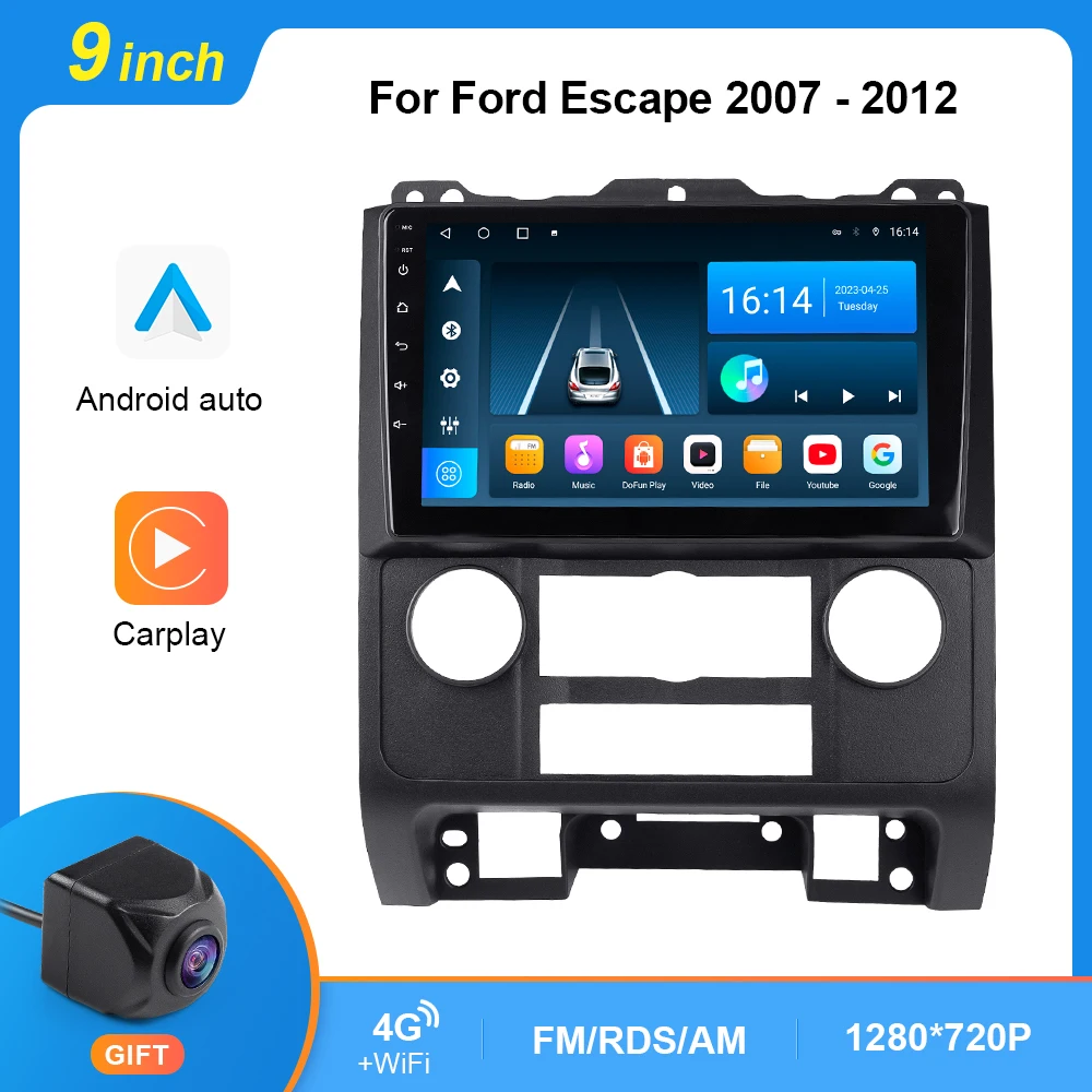 

Автомобильный радиоприемник для Ford Escape 2007 -2012, Android 10, стерео, мультимедийный, беспроводной, Carplay, Android, автонавигация, GPS, видеоплеер