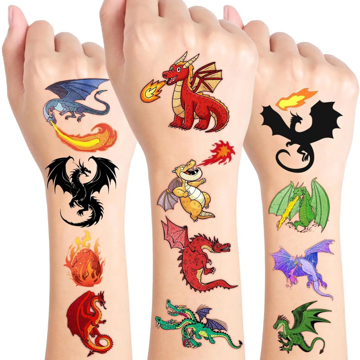 

96PCS Dragon Temporary Tattoos for Kids, Party Favors, Classroom Rewards, Easy Peel and Stick