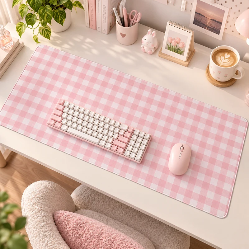 Pc Gaming Pink - Mouse Pad Pink Gingham Plaid Gaming