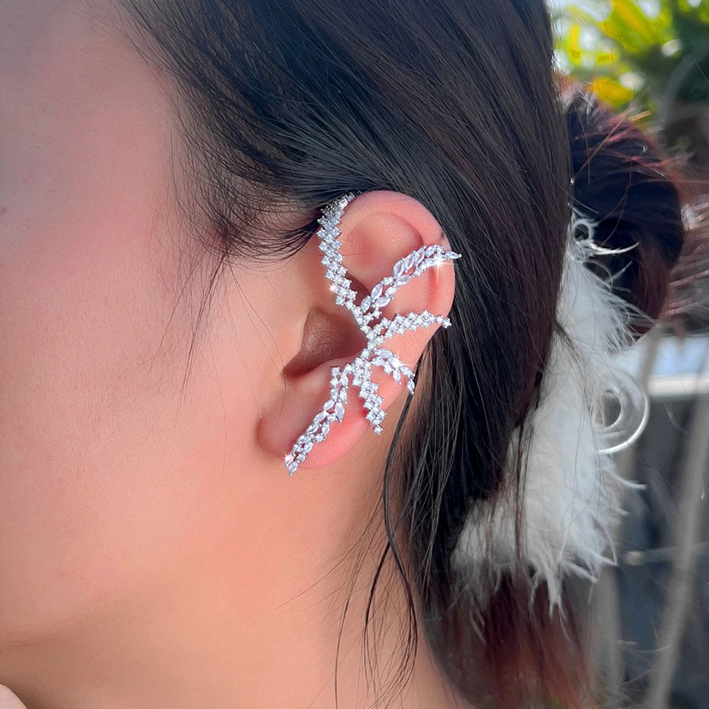 CWWZircons Geometrische glänzende Zirkonia Luxus Statement große lange Ohrklemmen-Ohrringe für Damen Hochzeit Party Großhandel E1131 – Detail 3