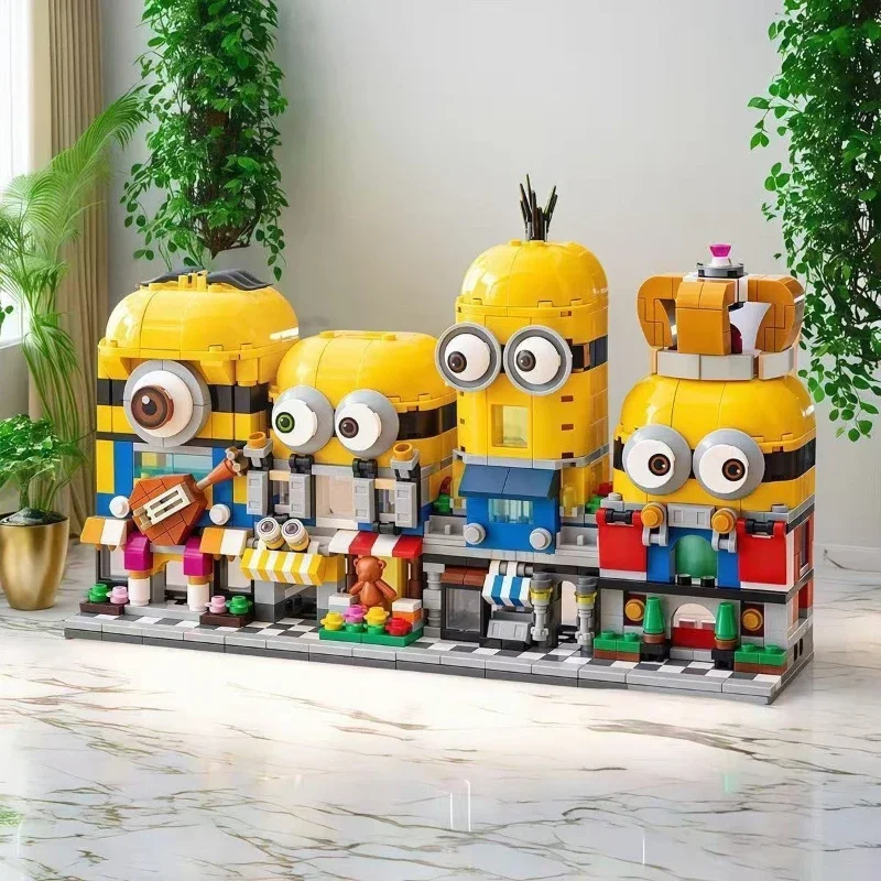 4-in-1 Minions Street View Building Blocks Series Boys and Girls Assemble Toys 3D Stereoscopic Children's Birthday Gifts
