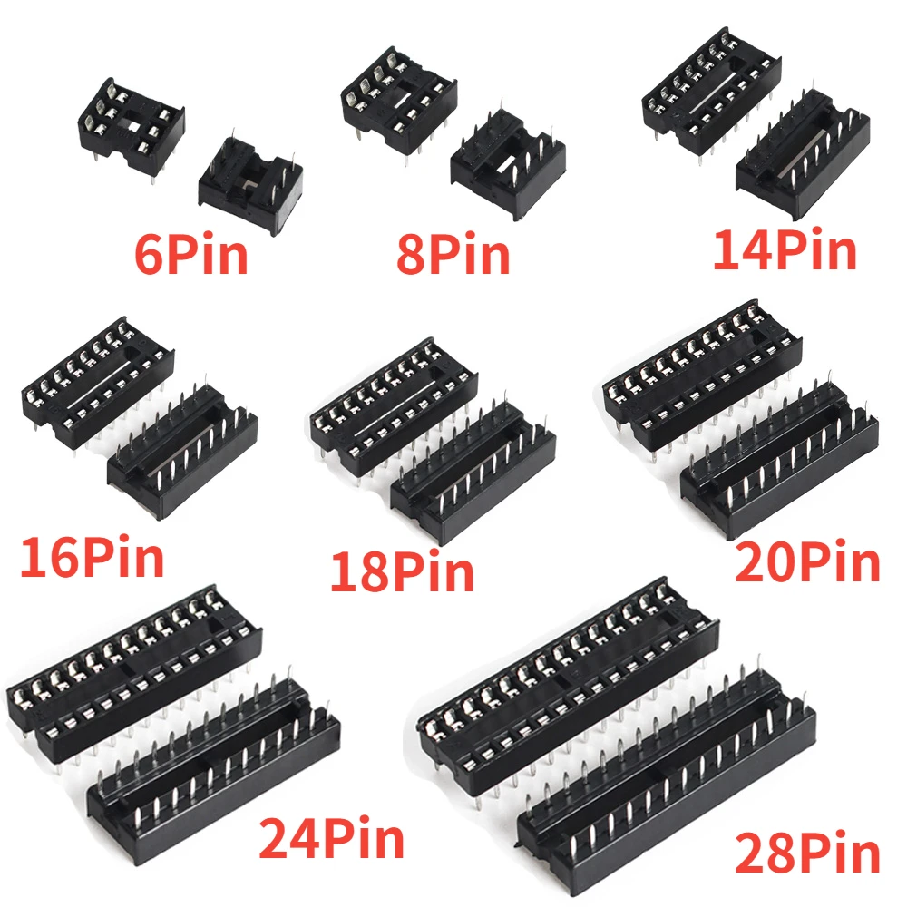 10 sztuk DIP IC gniazda 6P/8P/14P/16P/18P/20P/24P/28P Adapter lutowane układy scalone gniazda element elektroniczny