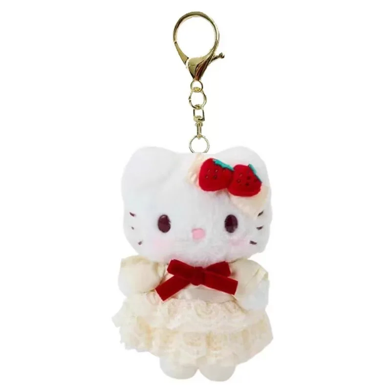 12CM Anime Hello Kitty My Melody Cinnamoroll Kuromi Dress Up Aardbei Taart Rok Serie Pluche Pop Sleutelhanger Kawaii Hanger