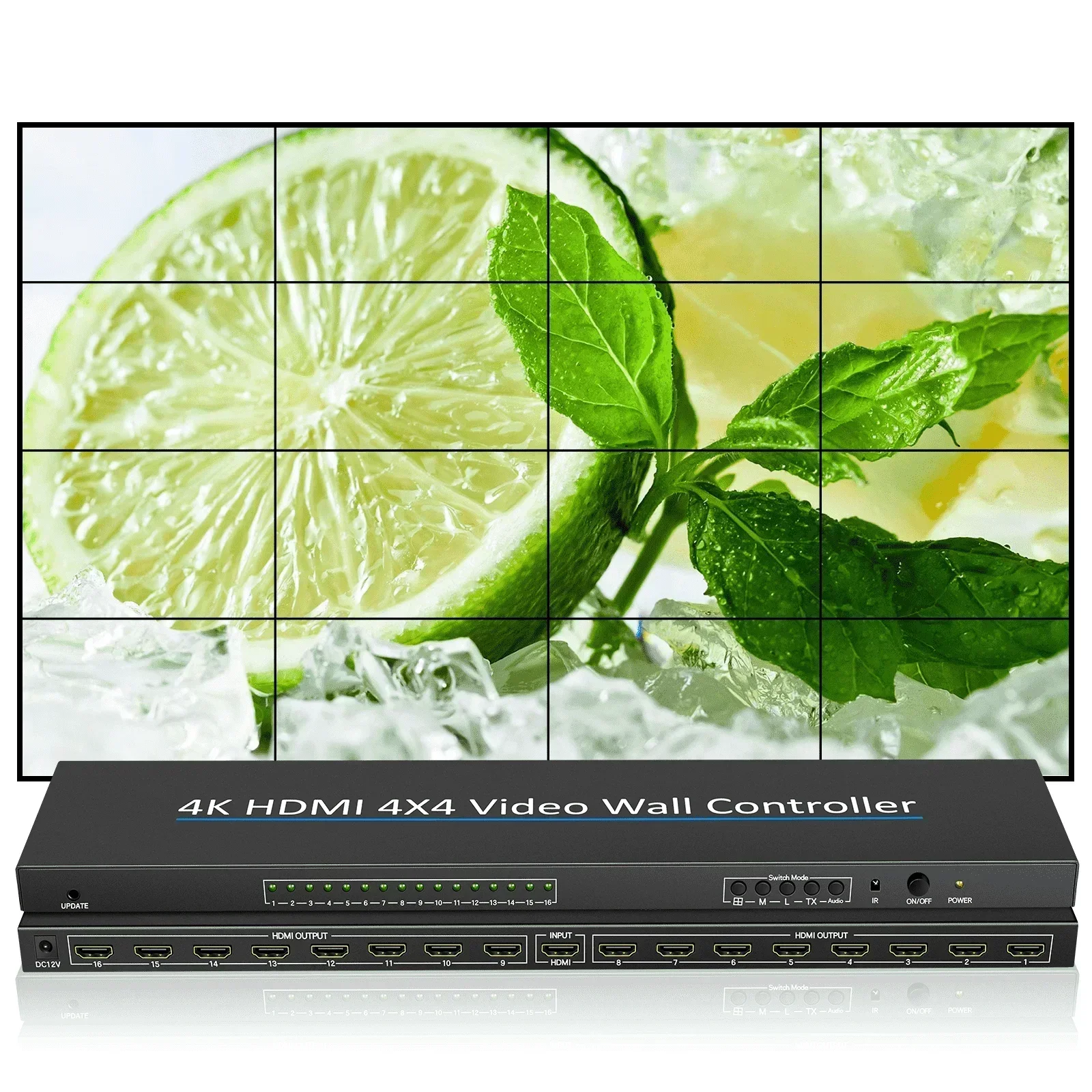 4K 4x4 HDMI وحدة تحكم الفيديو الجدارية 2 3 4 6 8 9 10 14 15 16 TV جدار فيديو الربط 2x2 3x3 3x4 2x6 3x5 HDMI وحدة تحكم جدار الفيديو