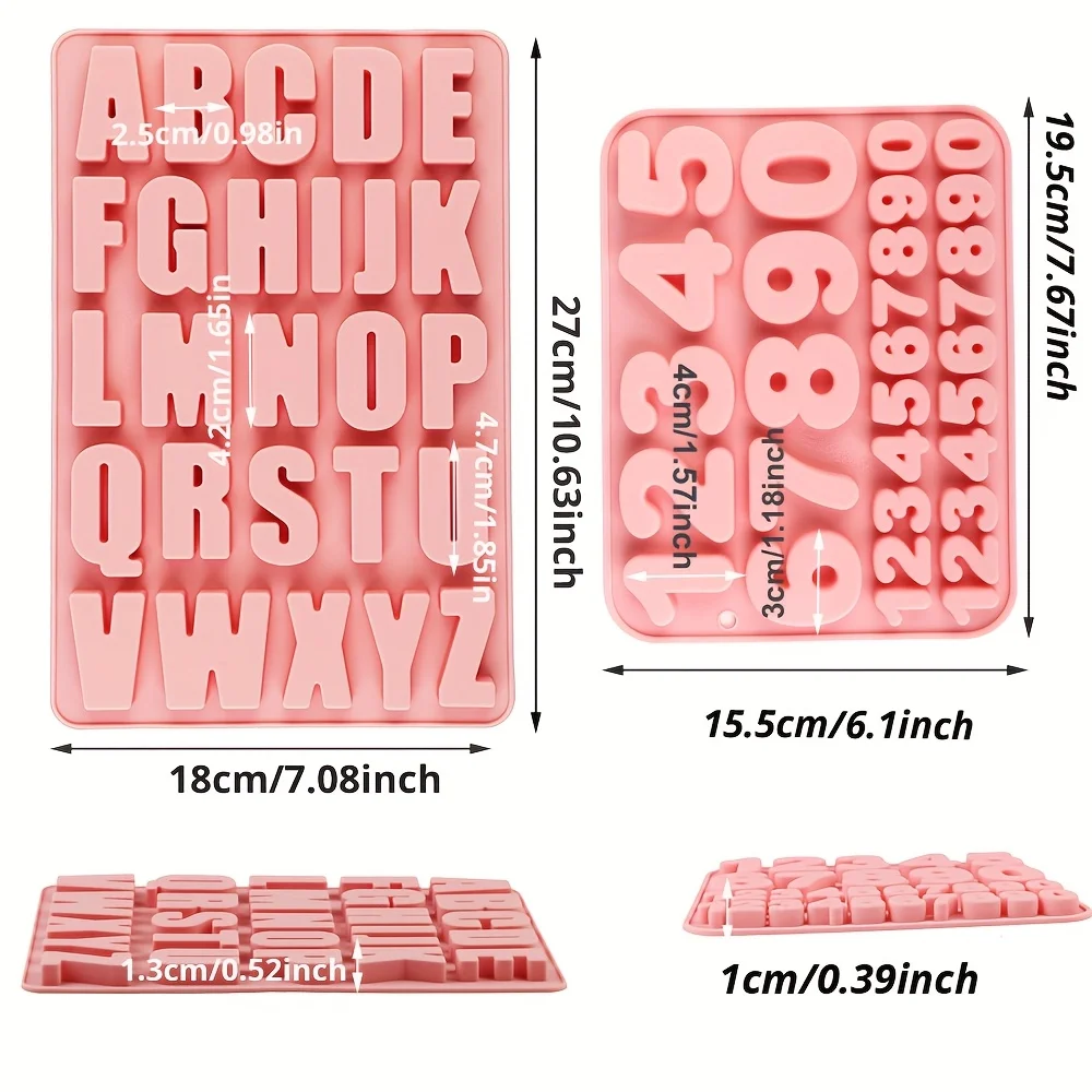 2-Pack Silicone Letter Molds, 26 English Alphabet Cake Molds, Number Molds 0-9, Cake Baking Tray Decoration Molds, Chocolate Candy Molds