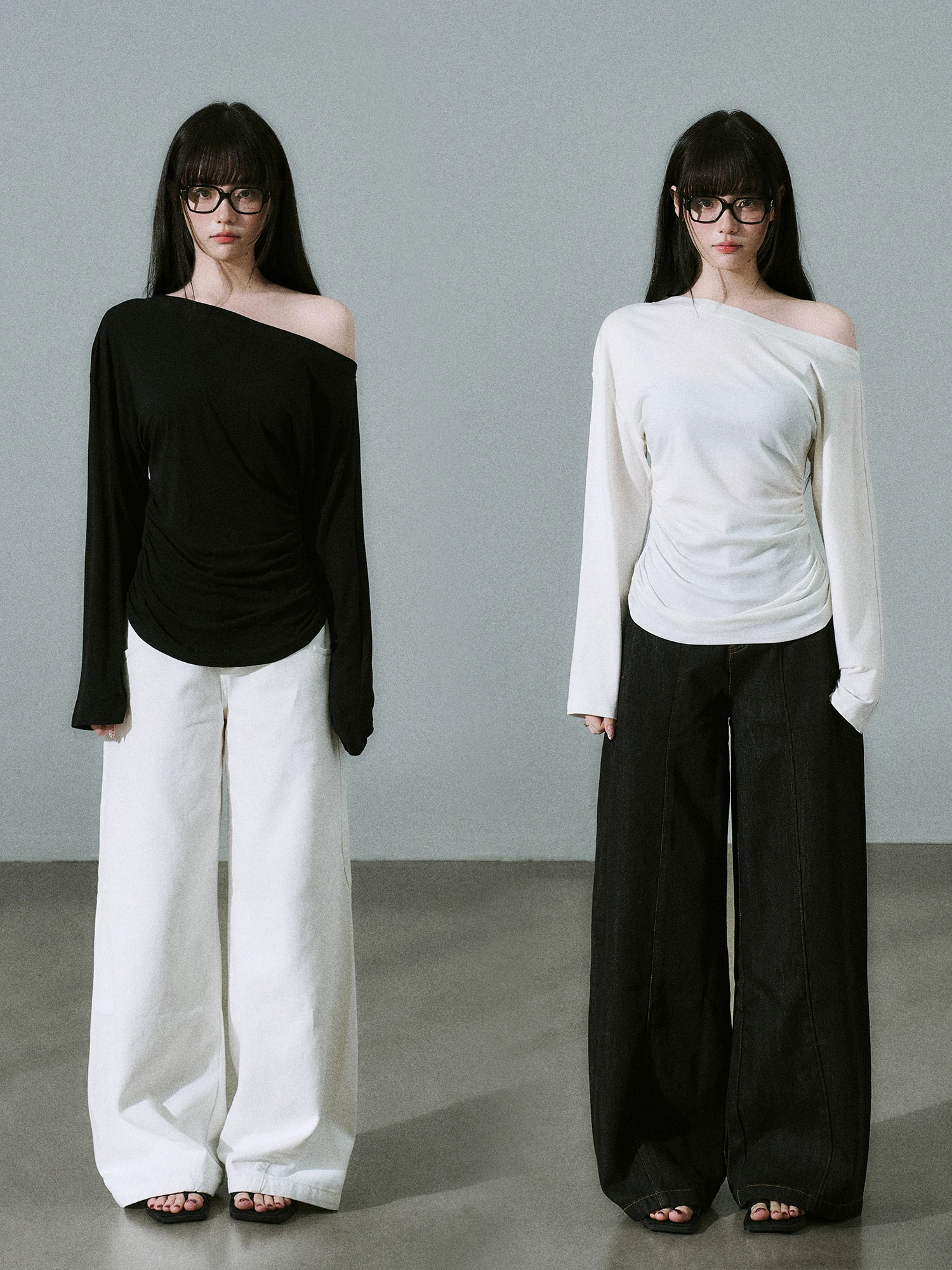 

Slimming Commuter Silhouette T-irt Asymmetrical oulder Long Sve Raseel Wool LOST FOREST Simple Sle New Arrival