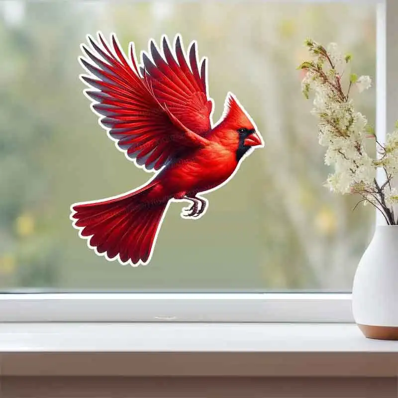 Pegatinas de pared de pájaros cardenales rojos vibrantes, calcomanía artística natural para sala de estar, fondo de sofá, decoración de habitación infantil AA319