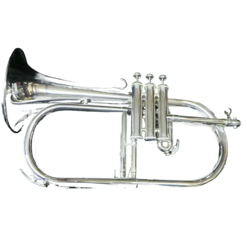 

New Brand Bb Flugelhorn Silver Plated Yellow Brass Bell Popular musical instrument With Case Mouthpiece Free Shipping