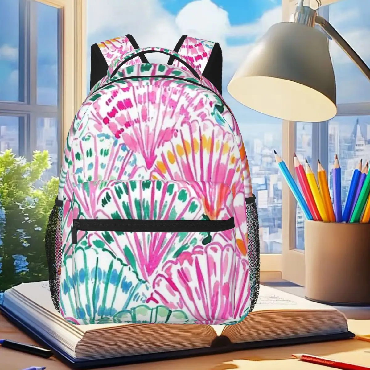 Blue Sea Shell Pattern Backpack Student Boys Girls BookBag Children School Bag Computer Shoulder Bags for Men Women