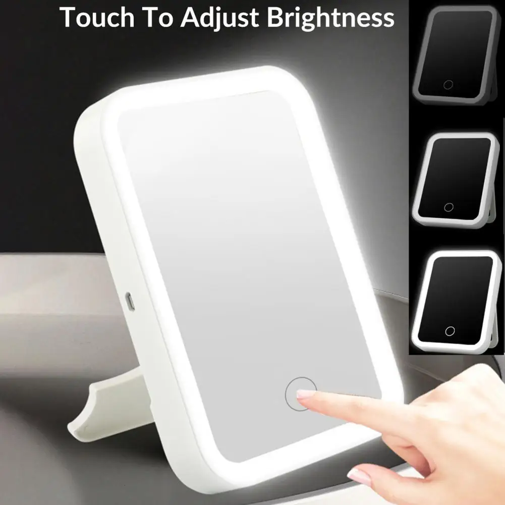 1 Set Makeup Mirror Portable Adjustable Illuminated Standing Dressing Room Folding Vanity Mirror with LED Light for Travel