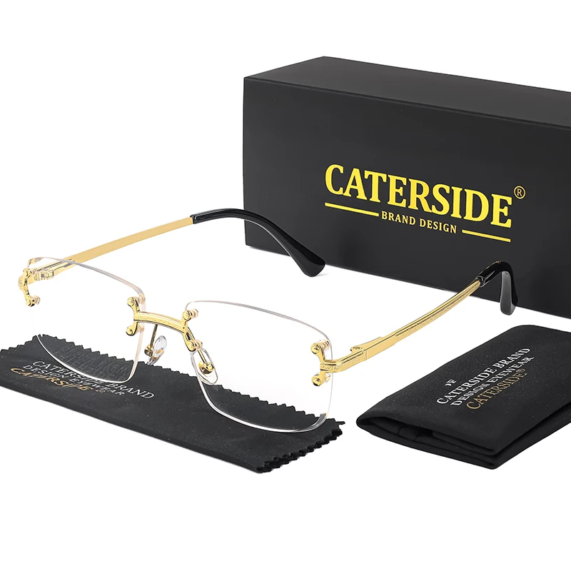 CATERSIDE Retro-Sonnenbrille mit randlosem Metallrahmen und Farbverlauf für Herren, Punk-Luxus-Damenbrille, kleine rechteckige Sonnenbrille – Detail 9