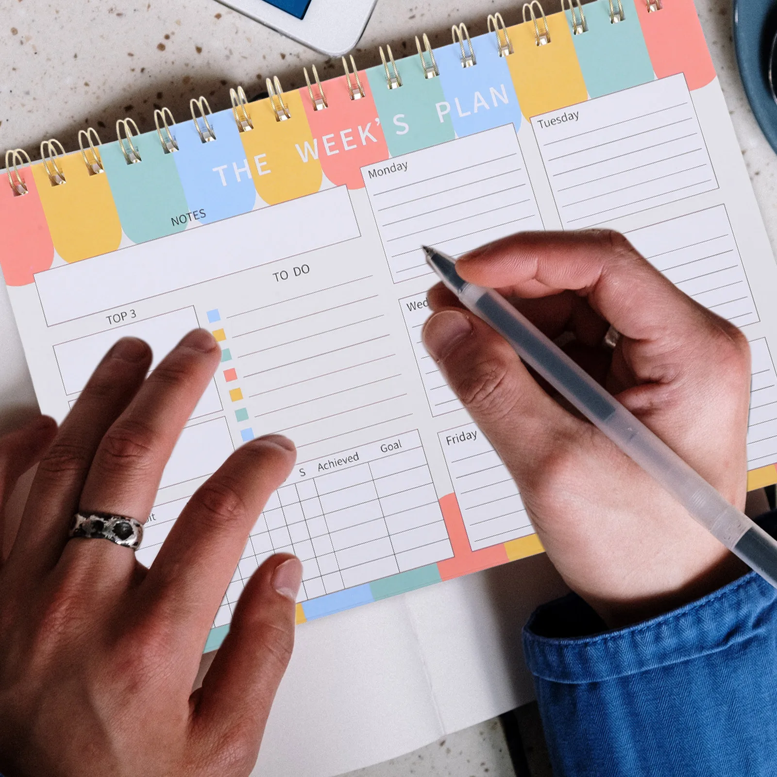 Caderno planejador semanal espiral encadernado grande almofada de planejamento semanal sem data para trabalho escola organização de tarefas domésticas diariamente