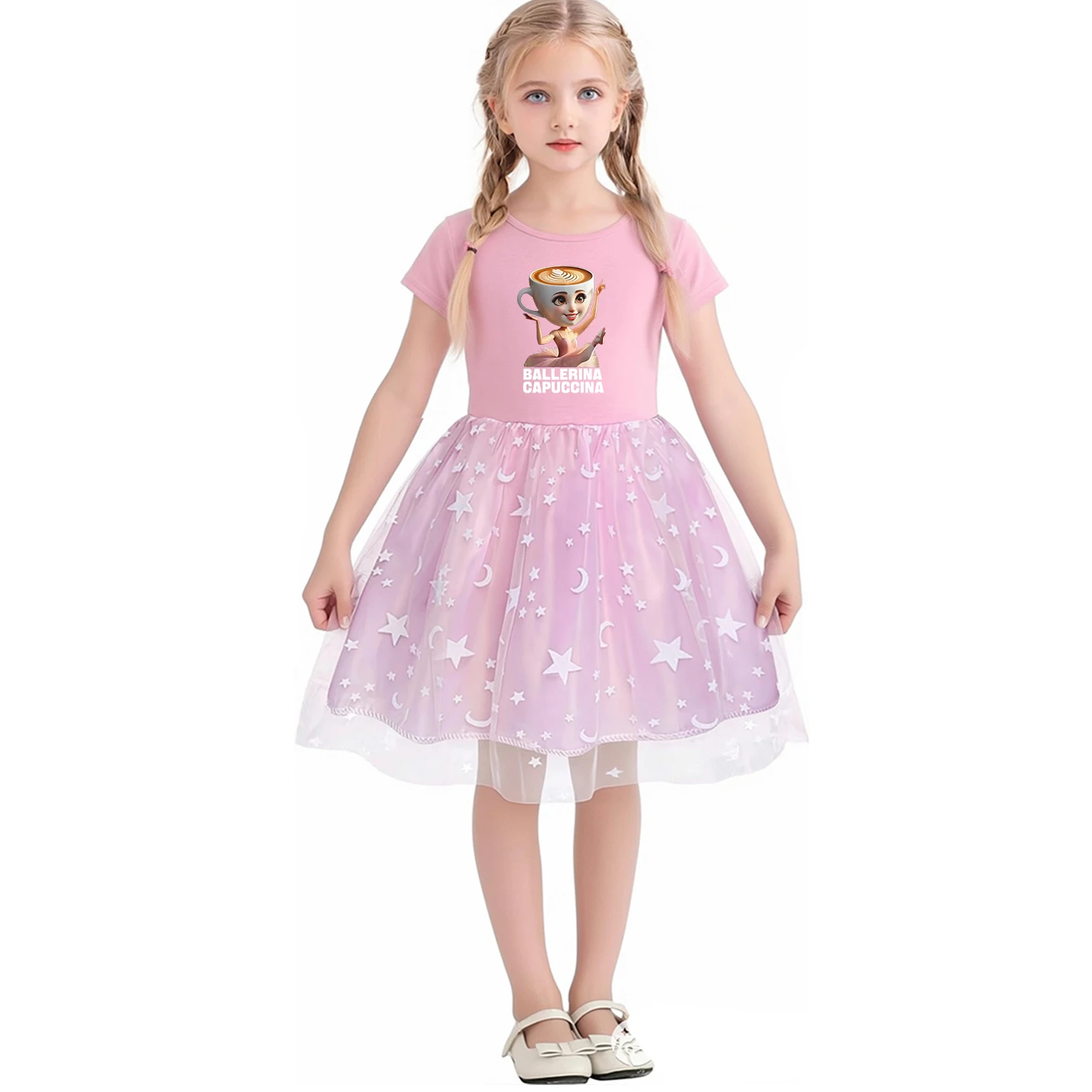 New Ballerina Cappuccina Cosplay Girls Dress+Bag Halloween Party Italian Brainrot Animals Tung Tung Tung Sahur Costume Kids