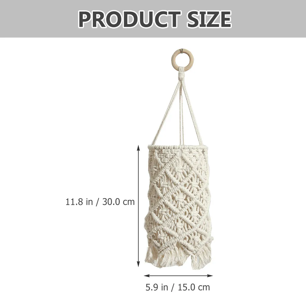 Macrame Lamp Shade Handmade Cotton Rope Bohemian Style Light Cover Ceiling Wall Hanging Decor Stable Metal Frame Unique