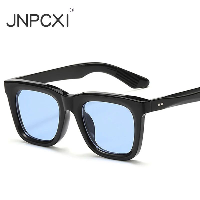 JNPCXI Neue quadratische Nieten-Sonnenbrille für Damen, schwarz, blau, modisch, mit klarem Linsenrahmen, Herren-Sonnenbrille, UV400