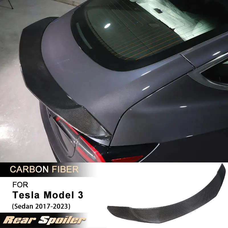 

Car Rear Trunk Spoiler Wings for Tesla Model 3 Sedan 2017-2023 Racing Rear Spoiler Boot Wing Lip Body Kit Full Carbon Fiber