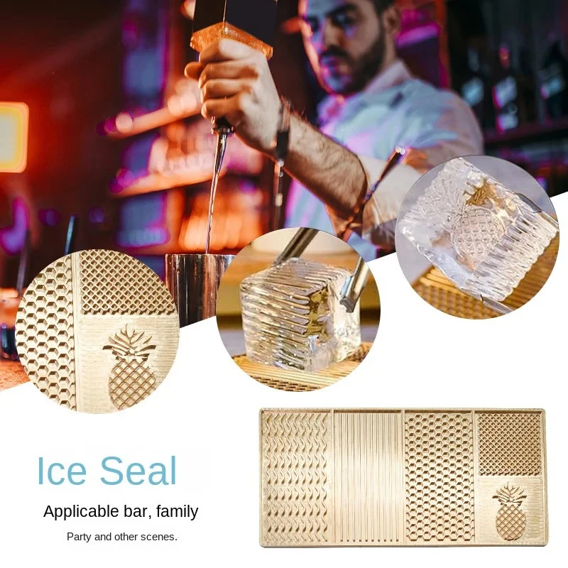 Ice Cube Stamping Plate Brass Craft Ice Stamp Molds Pineapple Wave Pattern For Making Whiskey Cocktails Bartender Accessories