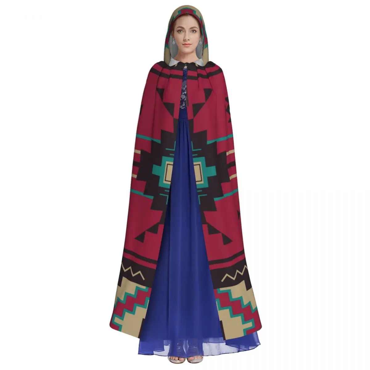 Hooded Cloak Unisex Cloak with Hood Aztec Ethnic Pattern Cloak Vampire Witch Cape Cosplay Costume