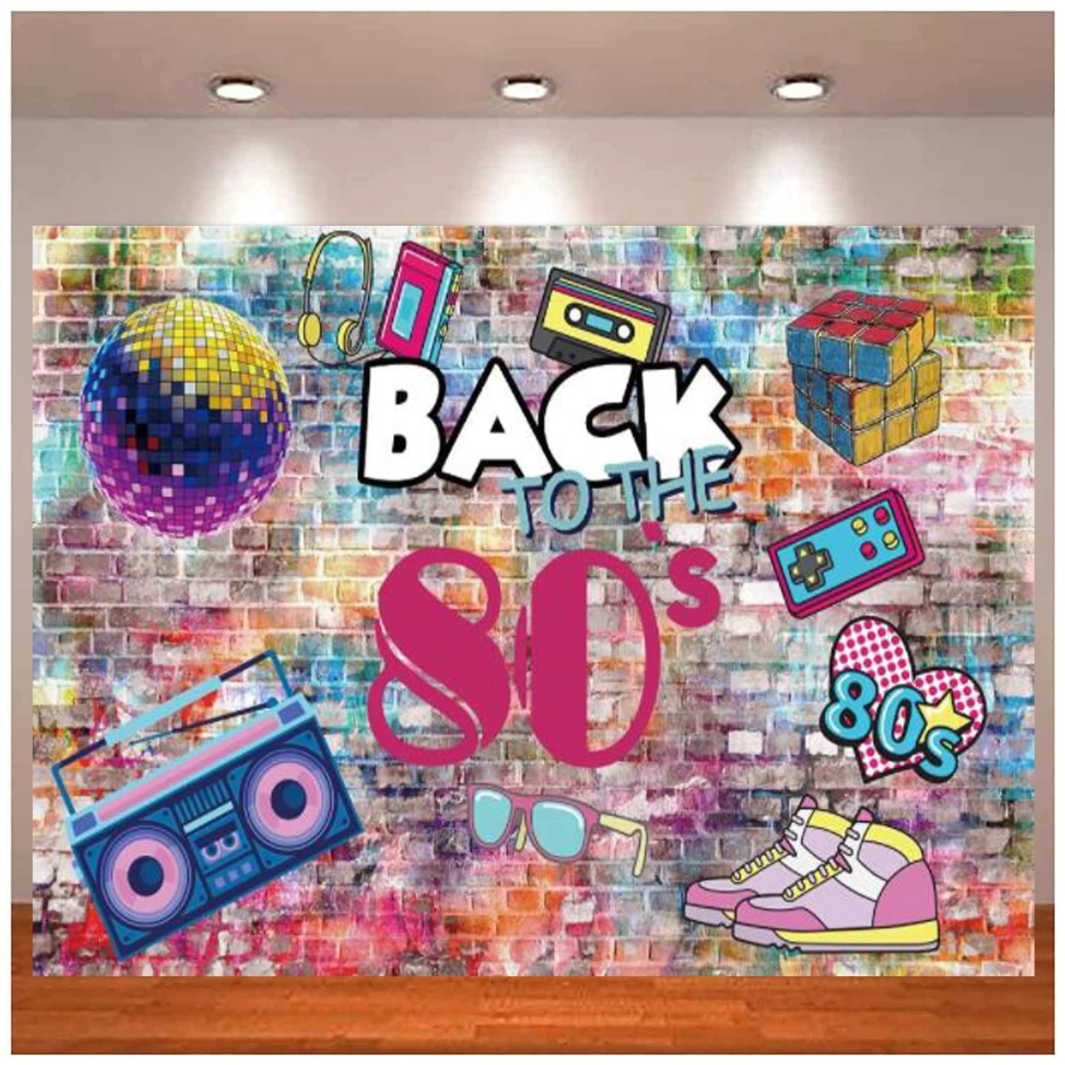 Photography Backdrop For Parties Graffiti Brick Wall Hip Hop Disco Dj Kids Baby Shower Portrait Back To The 80'S Party Decor