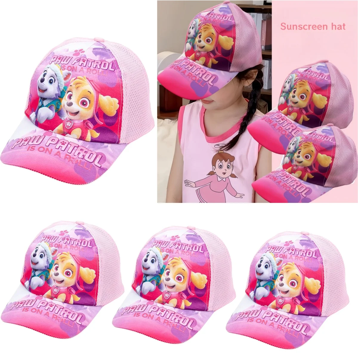 Paw Patrol Cartoon Baseball Caps Skye Print Peaked Cap Adjustable Hip Hop Sports Mesh Sun Protection Sun Hat Kids Birthday Gift