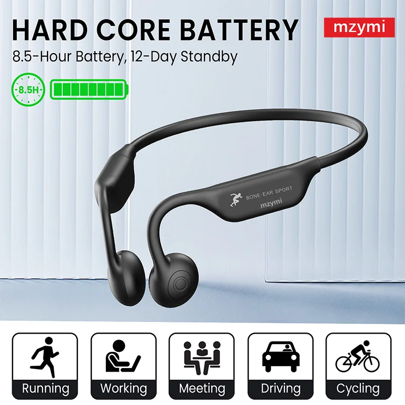 mzymi A18 Bone Conduction Earbuds Neckband Wireless Bluetooth5.3 Earphone TWS Over Ear Headphone IP56 Waterproof Sport Headset