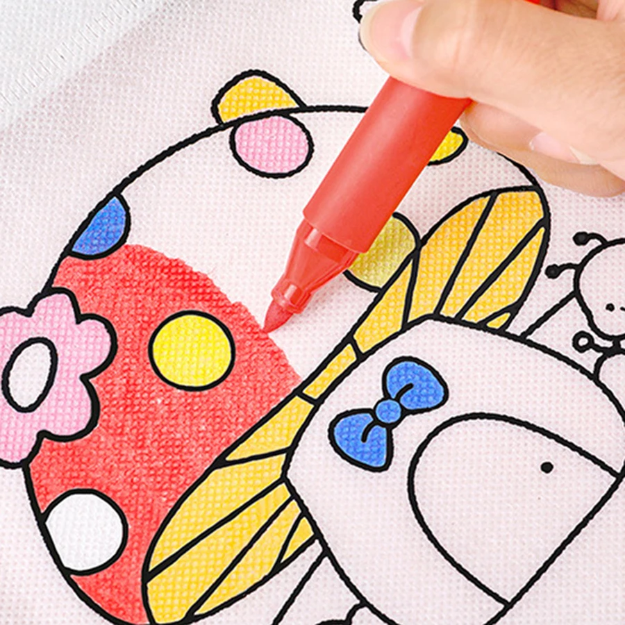 DIY Graffiti Bag with Coloring Markers Handmade Painting Non Woven Bags for Children Arts Crafts Color Filling Drawing Toy