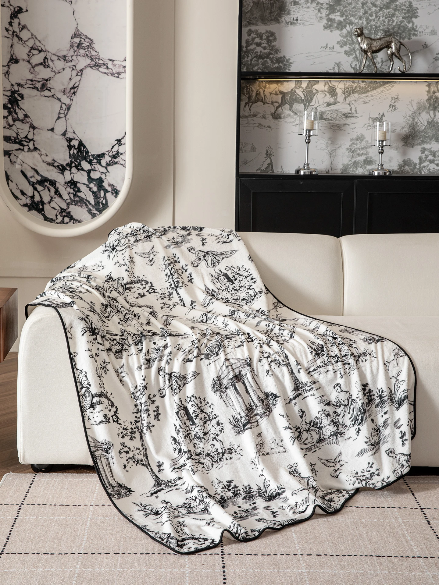 

Thickened Flannel Blanket Original Ink Painting Style Winter Sofa Cover Office Nap Shoulder Wrap Blanket Warm Cozy Autumn Win...
