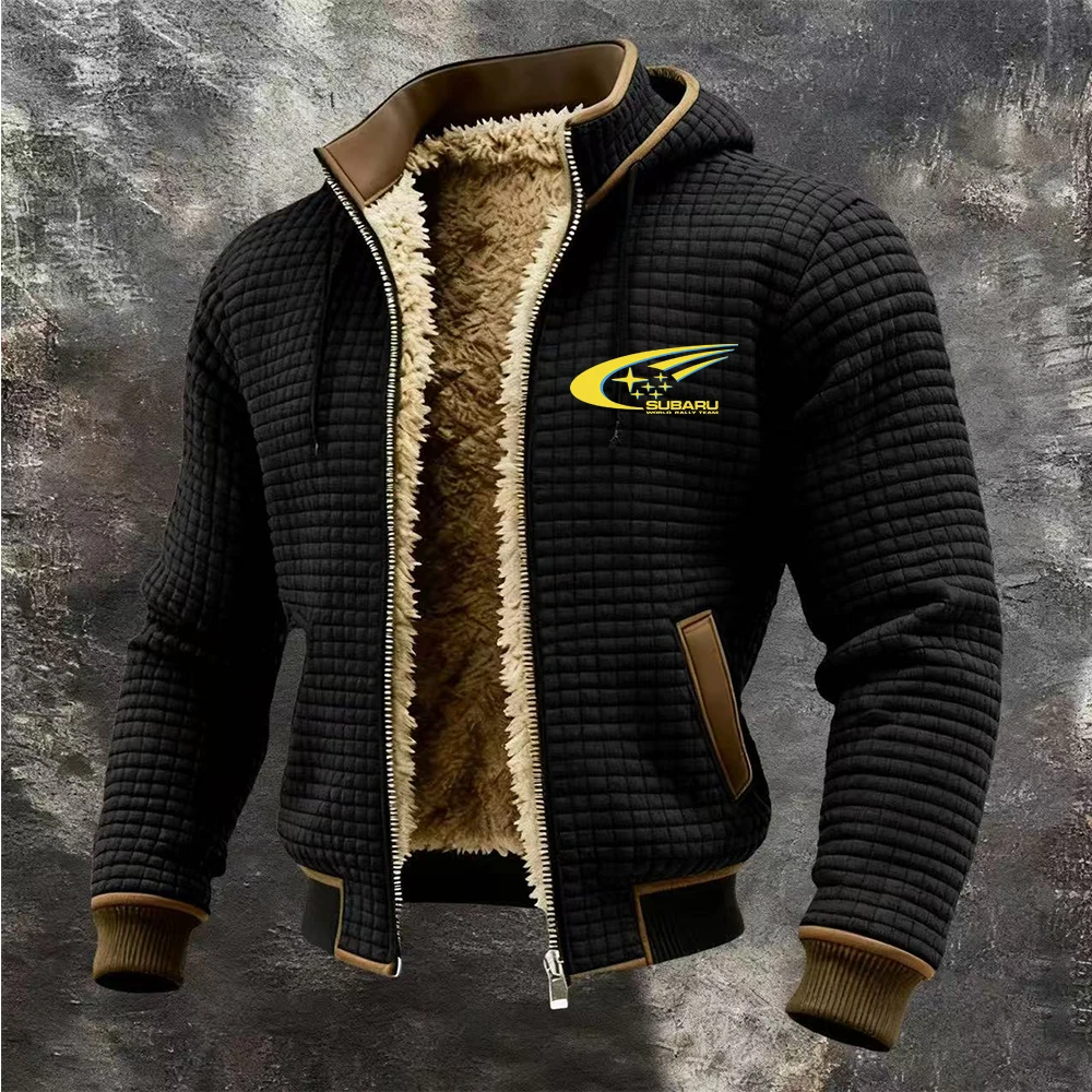 

SUBARU racing driver uniform, cheerleading fan uniform, autumn and winter furry fabric hooded lapel jacket, large checkered shir