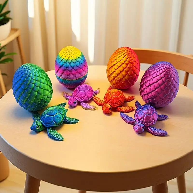 Movable Sea Turtle Flexible Joint 3D Printed Sculpture With Eggs Fun Desk Ornament For Home Office Car Desk Decoration Gift