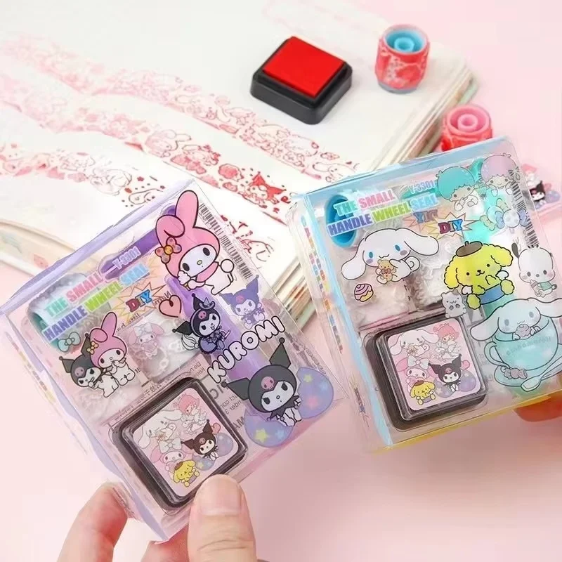 Wholesale Kawaii Sanrio Hello Kitty Kuromi Cinnamoroll Roller Stamp Anime Figure Multiple Styles Birthday Gift Student Supplies