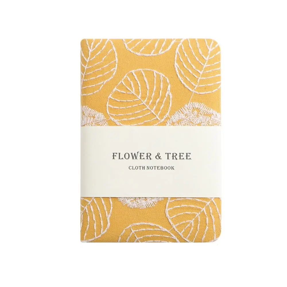 

Creative Stylish Leaf Hand Ledger Fabric Cover Morandi Embroidered Notebook Thick Compact Pocket Book School