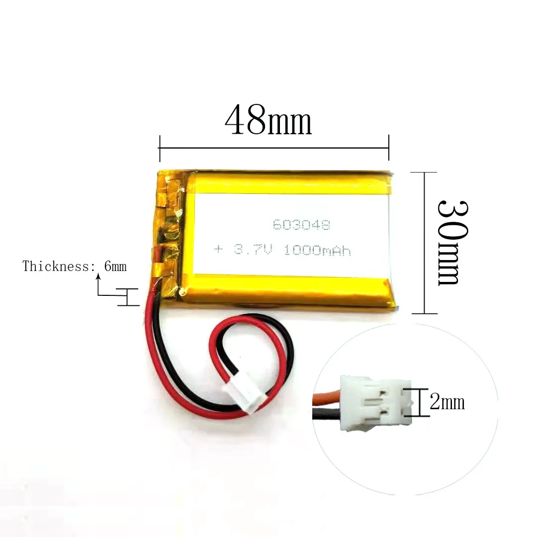 2/5/10/20Pcs 3.7V 1000mAh 603048 Lithium Polymer Ion Battery 2.0mm JST Connector